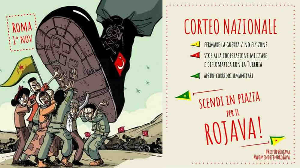 Stand With Rojava - locandina corteo Roma